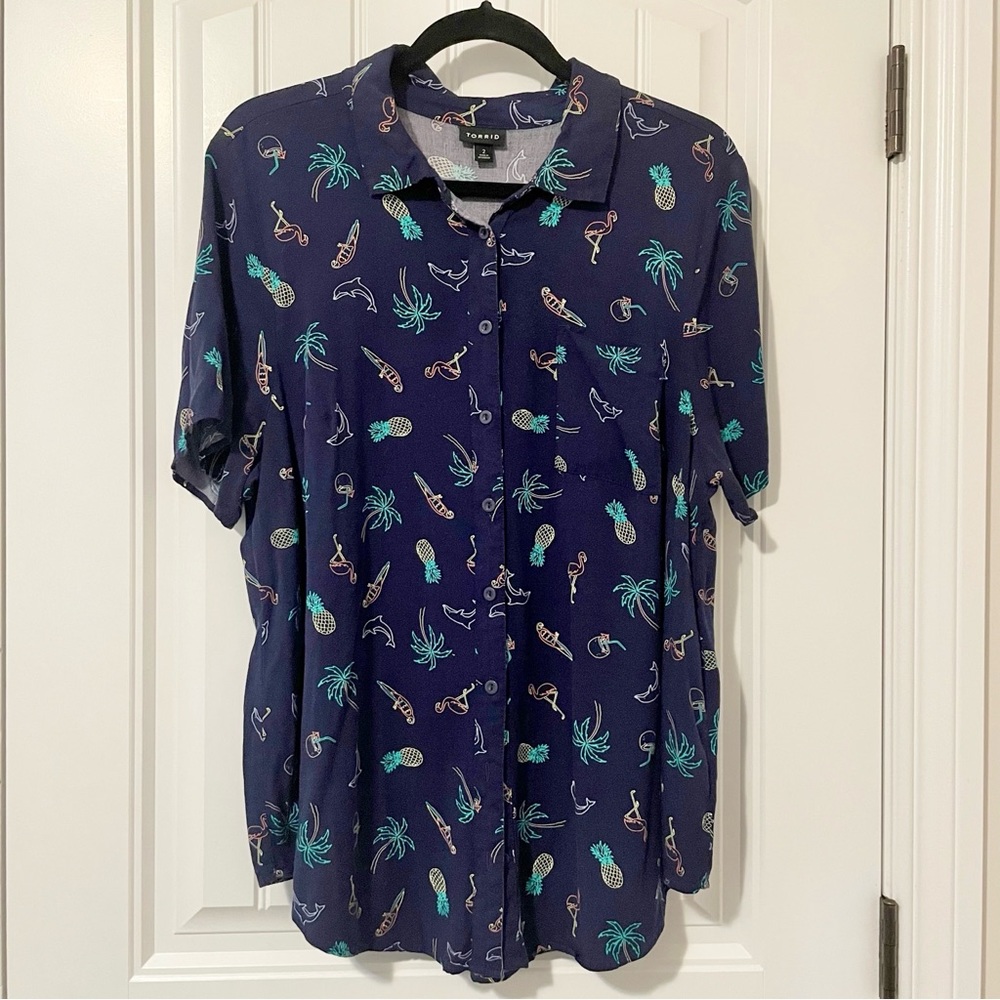 Torrid Blue Tropical Button-Down Shirt